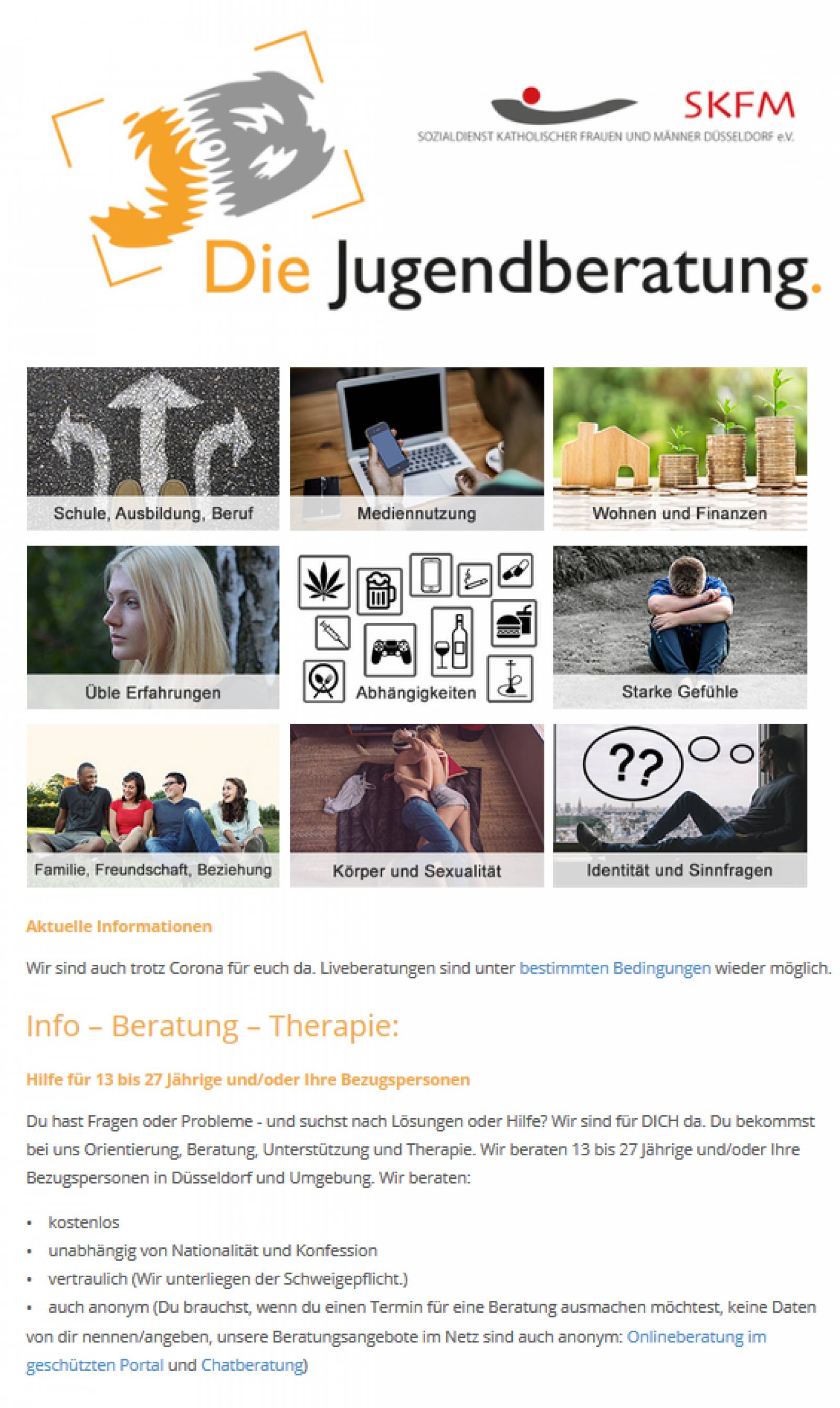 2020 Screenshot der neuen Themenkacheln der Webseite  www.die-jugendberatung.de  